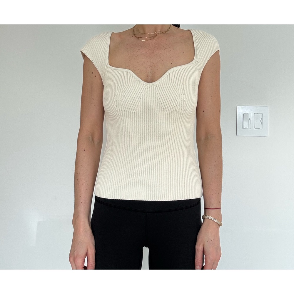 H&M Ripped Sweetheart Neck Cream Women's Top